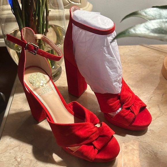 Vince Camuto Corlesta Red Hot Suede Heels - Picture 3 of 5
